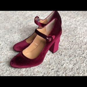 Wine Colored Velvet MaryJane Heels